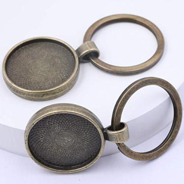 Imagem de Chaveiro Reidgaller 10 peças 25 mm Cabochon branco prata antiga bronze chaveiro base configuração bandejas faça-você-mesmo chaveiro kit (bronze antigo)