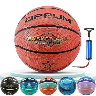 Imagem de OPPUM Bolas de basquete interno/externo - Tamanho 3 (56 cm), tamanho 5 (69,8 cm), tamanho 7 (75,9 cm) - sob medida para crianças, crianças e adultos - basquete de design inovador exclusivo. (marrom