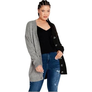 Imagem de Avenue Feminino Plus Size Cardi Sienna Splice, Preto, 52-54