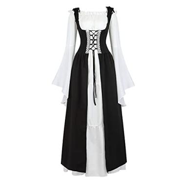 Imagem de Zhitunemi Fantasia feminina renascentista, vestido de fada, gótico, camponesa, fantasia medieval, Preto, M