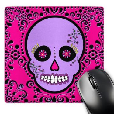 Imagem de 3dRose Mouse pad LLC 20 x 20 x 0,65 cm, Dia dos Mortos Dia de Los Muertos Sugar Skull Roxo/Rosa Preto Design de rolagem (mp_28869_1)