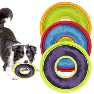 Imagem de HONGEZEY 3 discos voadores para cães, brinquedos interativos para cães, brinquedos leves alimentáveis para pegar e buscar para cães pequenos, médios e grandes, flutuam na água e seguros nos dentes, 23