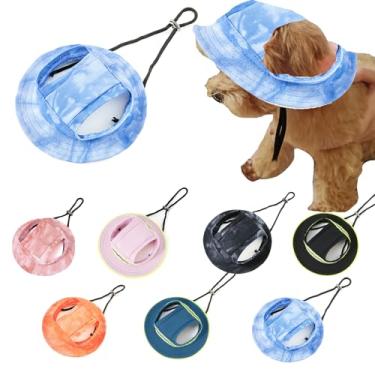Imagem de Chapéu balde para animais de estimação com orifícios de orelha, cordão ajustável, chapéu para cães, viseira de sol, proteção UV, chapéu de pato para cães pequenos, médios e grandes, boné de beisebol