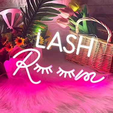 Imagem de HDJSIGN Lash Room Neon Sign Cílios Luz Rosa Glow Led Sign Usb Powered Neon Light para Lash Room Decor Meninas Make Up Beauty Room Decor Decoração de Parede de Casa Presente de Festa de Casamento de An
