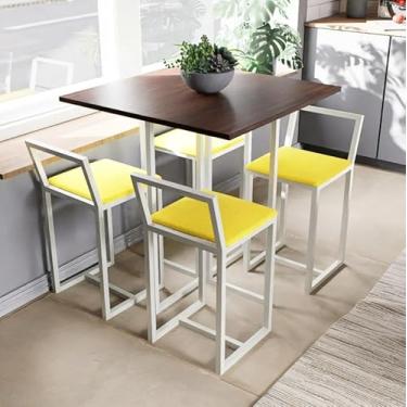 Imagem de Conjunto Mesa Imbuia 4 Cadeiras Pequena Estofado Industrial White (Amarelo)
