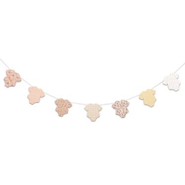 Imagem de Faixa de roupas de bebê - Macacões de manga curta para chá de bebê, varal de roupas faixa de festa de aniversário, suprimentos de festa neutra revelação de gênero (pano de flor)