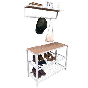 Imagem de Kit Sapateira e Cabideiro Strassis Design SD-3501-70 Metal e MDF Cor: Branco
