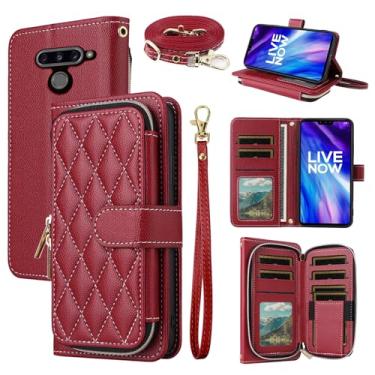Imagem de Dswteny Argyle Capa carteira para LG V40 ThinQ com alça de pulso, alça de ombro, capa flip de couro PU para celular LGV40 Storm V 40 Thin Q V40ThinQ LG40 40V 40ThinQ Mulheres Meninas Vermelho