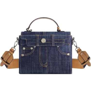 Imagem de True Religion Bolsa de ombro feminina, bolso jeans mini bolsa transversal com alça ajustável, azul-marinho