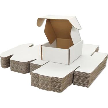 Imagem de Lmuze Pequenas Caixas de Remessa Brancas para Pequenas Empresas, Pacote de 25-4X4X2", Caixas de Papelão Ondulado para Correspondência, Embalagens de Remessa, Presentes Artesanais, (4X4X2 Polegadas)