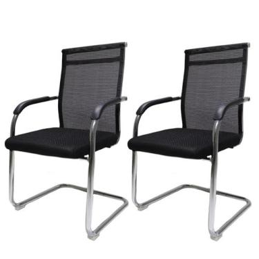 Imagem de Kit 2 Cadeiras de Escritório Diretor Londres Mesh Fixa Preta - Cadeira
