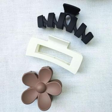 Imagem de Kit 3 pçs Piranha Grande Presilha Prendedor De Cabelo Acessório Luxo Menina Mulher (Preto Marrom e Dourado)