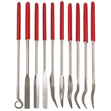 Imagem de Yakamoz 10 peças sortidas mini conjunto de arquivos de diamante agulha plana quadrada forma redonda limas rifler para joalheiros de metal, vidro, madeira, artesanato, limas curvadas práticas,