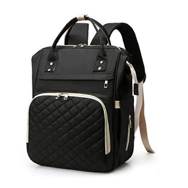 Imagem de Bolsa de fraldas portátil mochila grande capacidade resistente à água viagem bolsa de amamentação bolsa mamãe com porta de carregamento usb alças de carrinho 3 bolsos térmicos para mamadeiras