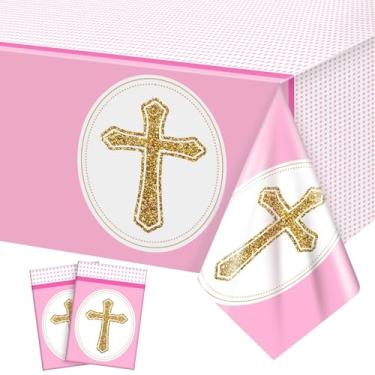 Imagem de Oudain 2 peças de toalhas de mesa com cruz de batismo, capas de mesa reveladoras de gênero para chá de bebê, batizado, formatura da escola dominical, decoração de festa de Deus e primeira comunhão