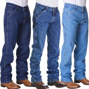 Imagem de Kit 3 Calças Masculina HNO Jeans Carpinteira Country Reforçada azul, 4