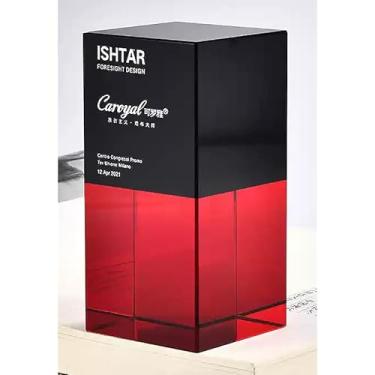 Imagem de Troféu de mosaico colorido personalizado - Prêmio de cristal criativo azul, roxo, vermelho e verde - Decoração corporativa personalizada e peça comemorativa (02 rosa vermelha, 6 x 12 cm)