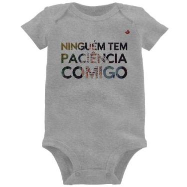 Imagem de Body Bebê Ninguém tem paciência comigo - Foca na Moda, Cinza, M