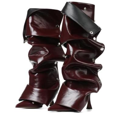 Imagem de VOMIRA Botas De Cano Alto Femininas, Botas De Salto Alto, Bico Fino, Salto Alto, Panturrilha Larga, Botas Largas, Painel Destacável, Cano Médio, Botas Cor De Vinho Para Mulheres