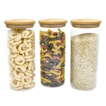 Imagem de Kit 3 Potes de Vidro P/ Mantimentos 1650ml C/ Tampa Bambu Oikos UNICA,
