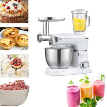 Imagem de Processador de alimentos 3 em 1 de 1300 W, liquidificador e batedeira, moedor de carne, espremedor de frutas, liquidificador de suco, 6 velocidades, com gancho para massa, batedor