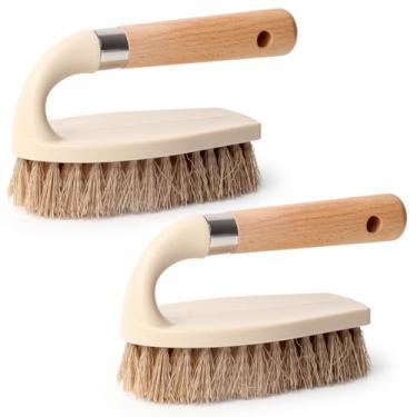 Imagem de Dekotech Escova de limpeza pesada para sapatos e uso doméstico – Cabo ergonômico de madeira com cerdas rígidas para limpeza profunda de tênis, azulejos, argamassa e superfícies duras (pacote com 2)