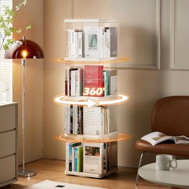 Imagem de SYNCVIBE Estante rotativa de 4 camadas, pequena prateleira de canto para espaço pequeno, estante de 360 monitores, prateleira organizadora de livros estreita de plástico para quarto, sala de estar,