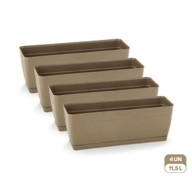 Imagem de Kit 4 Floreiras com Prato Anti-Dengue 11,5L Jardineiras Vasos Plástico