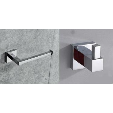 Imagem de Cabide Inox Metal Cromado + Porta Papel Higiênico Reto Cromax - Fine M