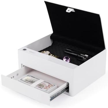 Imagem de SAGASAFE Seguro para arma de gaveta biométrica, seguro para armas biométricas de acesso rápido de 4 vias para joias de dinheiro (branco)