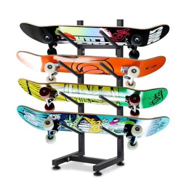 Imagem de BiJun Suporte de skate, suporte de skate de 4 camadas, suporte de armazenamento de snowboard, suporte organizador de skate para deck, longboard, snowboard, skates padrão, skate mini cruiser