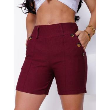 Imagem de Bermuda feminina com botoes laterais e cintura  alta - LENIS SOUZA, Vi