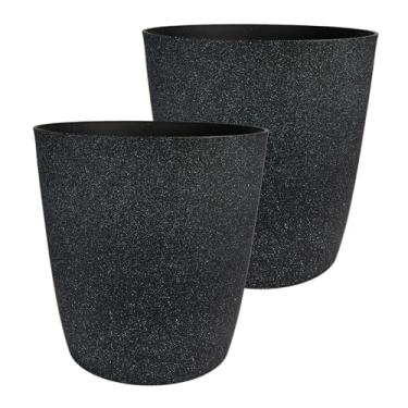 Imagem de The HC Companies Vaso redondo autoirrigável Santa Fe de 40,6 cm - Vaso decorativo leve com orifício de drenagem para uso interno e externo, areia preta (pacote com 2)