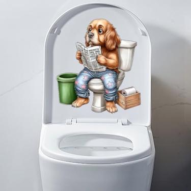 Imagem de Iprokiu Adesivo de tampa de vaso sanitário de animal engraçado à prova d'água desenho animado cachorro gato tampa de assento de vaso sanitário dinossauro pato banheiro decalque adesivo de parede para