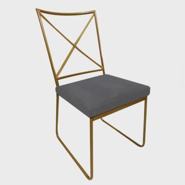 Imagem de Cadeira Sala de Jantar Escritório Office Clark Industrial Ferro Dourado Suede Bege - Ah...
