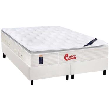 Imagem de Cama Box Queen: Colchão Molas Pocket Ensacadas Castor Gold Star slx Vitagel One Face + Base crc Courano White(158x198)