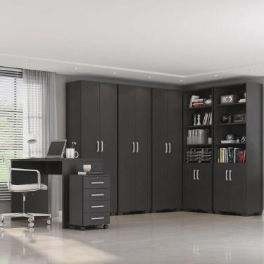 Imagem de Kit para Escritório 7 Peças com Escrivaninha Gávea, Gaveteiro 4 Gavetas e 5 Armários Espresso
