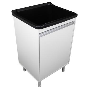 Imagem de Tanque De Lavanderia 34 Litros Gabinete Com Sifão e Válvula PretoBranco