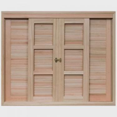 Imagem de Janela de Madeira Veneziana de Correr 120x120cm Com Caixilho 14cm ewk 372 Rondosul