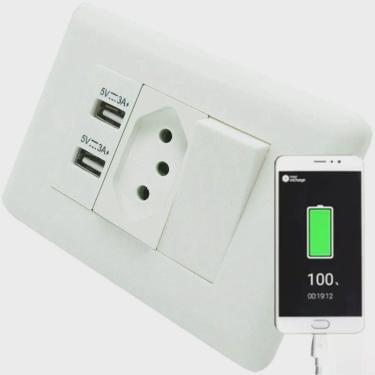 Imagem de Tomada Com Interruptor e 2 Entradas USB Celular Universal 10A Parede