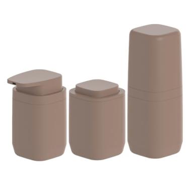 Imagem de Kit Banheiro Lavabo 3 Peças Porta Escova Dispenser Sabonete Líquido Porta Algodão Aura Ou (Marrom Amêndoa)