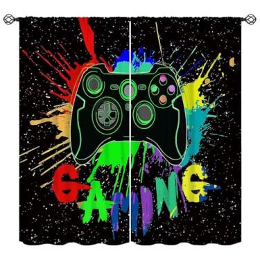 Imagem de Cortinas de jogos legais e engraçadas para sala de jogos, decoração para meninos, homens, tema de videogame, hippie, engraçado, preto, azul, tratamento de janela para quarto, sala de estar, sala de