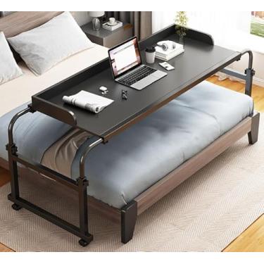 Imagem de Mesa de cabeceira ajustável de altura/largura com rodas de rodinhas - Bandeja de comida para laptop Queen King móvel para mesa de trabalho com rodinhas