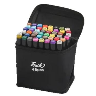 Imagem de Kit Canetinhas 48 Cores Vivas Ponta Dupla Fina Grossa Marcador Permanente Colorir Desenho Anotações Artesanato Lettering Escola Arte Profissional