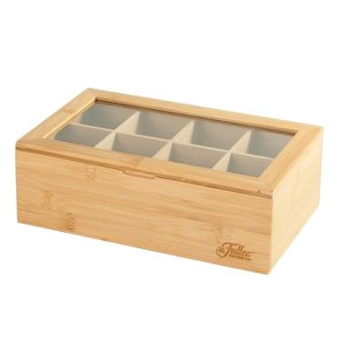 Imagem de Organizador de caixa de chá de bambu Fuller com 8 compartimentos – Estojo de armazenamento de chá de bambu natural com tampa de acrílico transparente – Suporte de chá elegante para saquinhos de chá