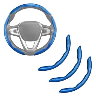 Imagem de Capa de volante de fibra de carbono, 3 peças, antiderrapante, acessórios para volante de carro, aderência de encaixe, 38 cm, azul universal