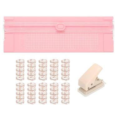 Imagem de PATIKIL Cortador de papel, cortador de papel A4 reto pequeno portátil com furador e fichário para artesanato, cartão de etiqueta, álbum de recortes, rosa