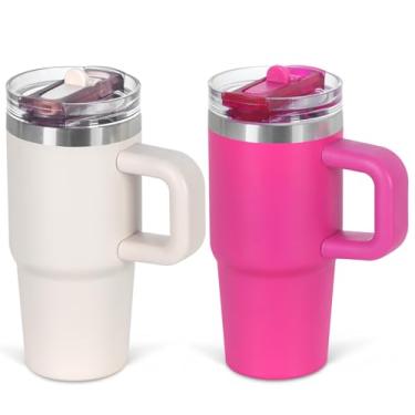 Imagem de Cosictic Copo de canudo flip de 400 ml com alça para crianças, copo com isolamento de parede dupla de aço inoxidável para crianças com tampa flip top, copos à prova de vazamento de 400 ml para