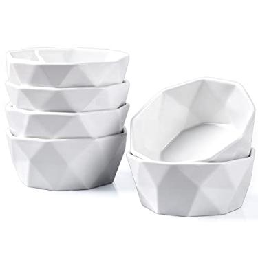 Imagem de DELLING Ramekins 227 g, creme brulee, ramequins de porcelana, seguro para forno, ramequins de estilo geométrico para assar suflê, sorvete, lanche, tigelas de charcutaria, conjunto de 6, branco