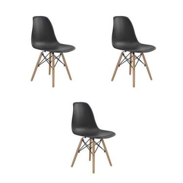 Imagem de Kit 3 Cadeiras Jantar Eiffel Preta PP Base Madeira Rivatti